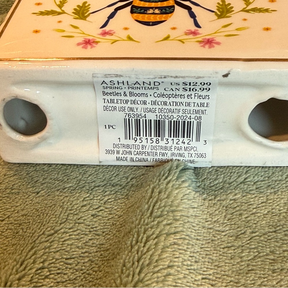 Ashland Bee Kind Ceramic Tabletop Decor Block 4” Floral Spring - Picture 2 of 3